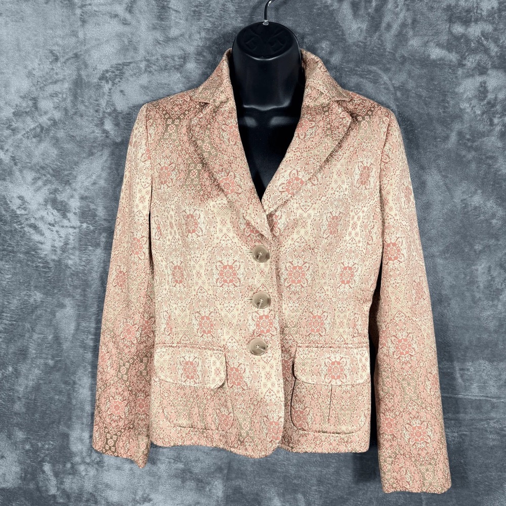 Ann Taylor Womens Blazer Jacket‎ Size 2 Pink Paisley Print Cotton Blend